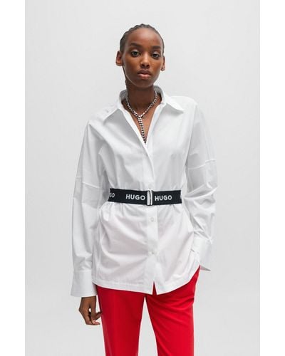 HUGO Regular-fit Blouse With Branded Elastic Belt - White