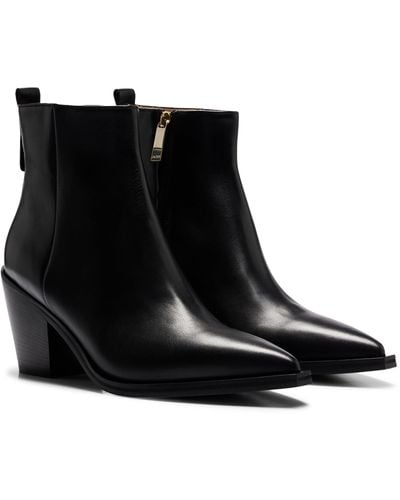 BOSS Leather Boots With Cuban Heel And Pointed Toe - Black