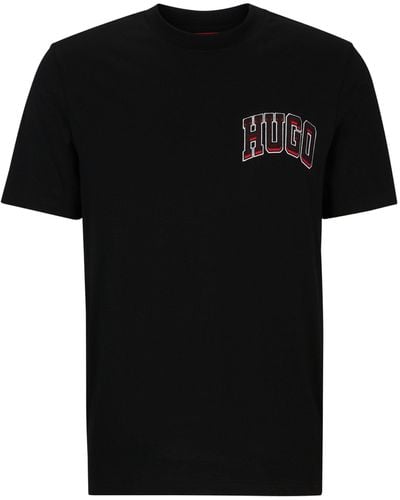 HUGO Regular-fit T-shirt Van Katoenen Jersey Met Sportief Logo - Zwart