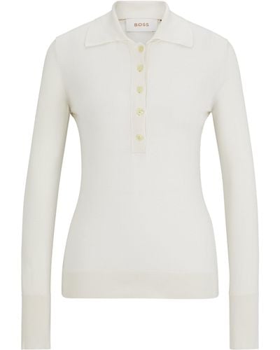BOSS Slim-Fit Pullover aus Seide mit Polokragen - Weiß