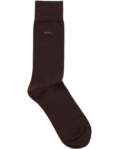 BOSS Mittelhohe Logo-Socken aus gekämmter Stretch-Baumwolle - Braun