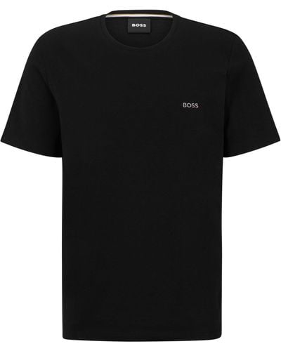 BOSS Regular-fit T-shirt Van Stretchkatoen Met Logodetail - Zwart