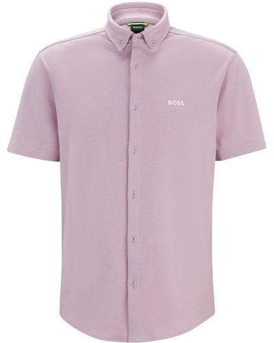 BOSS Regular-Fit Hemd aus gestrickter knitterfreier Baumwolle - Pink