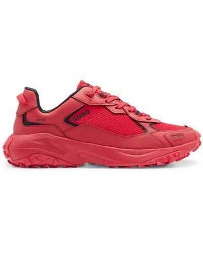 HUGO Low-top Sneakers With Open-mesh Uppers - Red