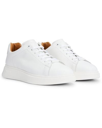 BOSS Bulton Runn Polished Leather Trainers With Rubber Outsole Nos - White