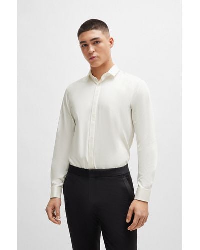 HUGO Extra-slim-fit Dress Shirt In Stretch-cotton Satin - White