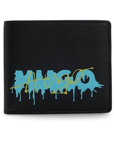 HUGO Leather Billfold Wallet With Double Logo - Black