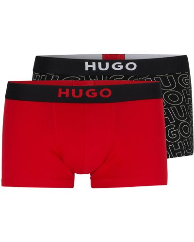 HUGO Two-pack Of Stretch-cotton Trunks With Logo Waistbands - Red