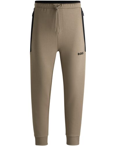 BOSS Cotton-blend Tracksuit Bottoms With 3d-moulded Logo - Natural