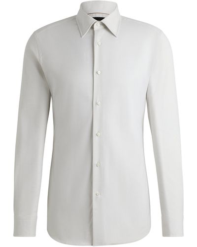 BOSS Slim-Fit Hemd aus fein strukturierter Stretch-Baumwolle - Weiß