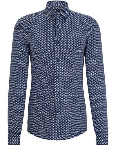 BOSS Slim-fit Overhemd Van Hoogwaardig Stretchmateriaal Met Print - Blauw