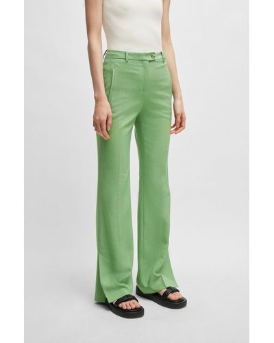 BOSS Slim-fit Pants With Flared Leg In Stretch Material - Green