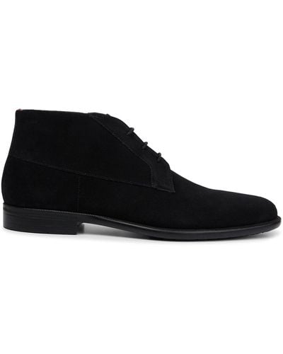 HUGO Suede Desert Boots With Rubber Sole - Black