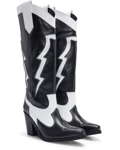 HUGO Cuban-heel Cowboy Boots In Leather - Black