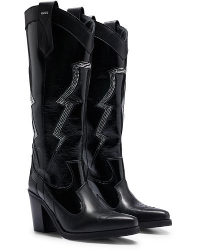 BOSS by HUGO BOSS Cowboy Boots In Nappa Leather With Crystal Detailing - Black