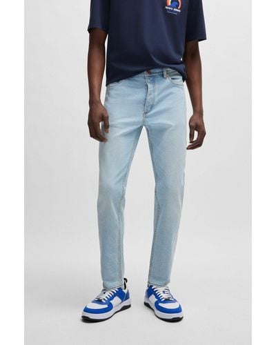 HUGO Tapered-fit Jeans In Light-blue Stretch Denim