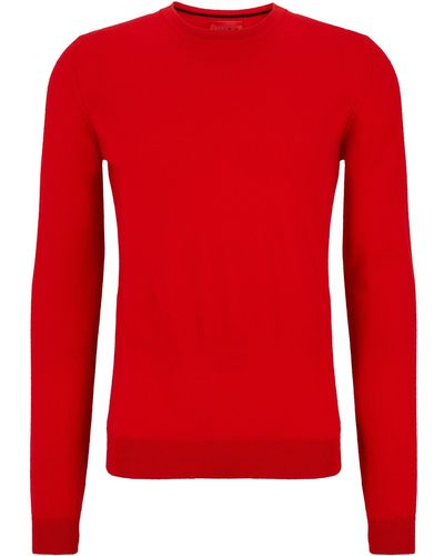 HUGO Slim-fit Jumper In Extra-fine Merino Wool - Red