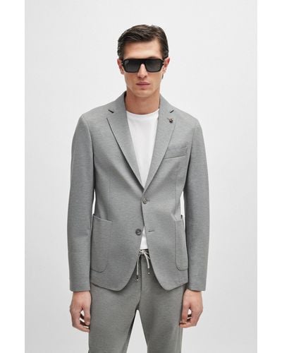 BOSS Slim-fit Jacket In Melange Interlock Jersey - Grey