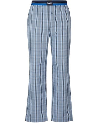 BOSS Karierte Pyjama-Hose aus Baumwolle mit Logo am Bund - Blau