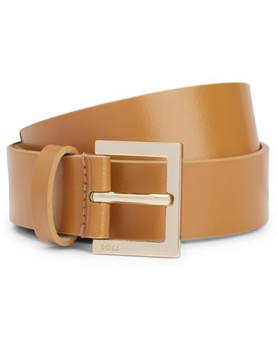 BOSS Italian-leather Belt With Gold-tone Eyelets - Brown