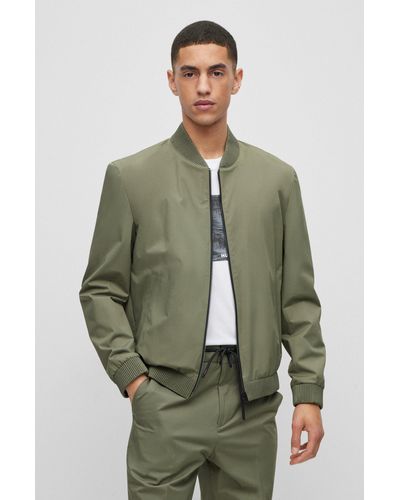 HUGO Bomber-style Slim-fit Jacket In Stretch Cotton - Green