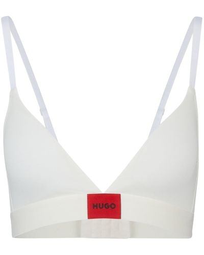 HUGO Soutien-gorge triangle en coton stretch avec étiquette logo rouge - Blanc