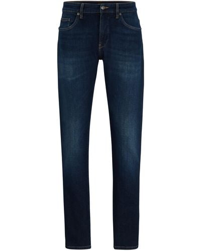 BOSS Blaue Slim-Fit Jeans aus italienischem Denim mit Kaschmir-Haptik