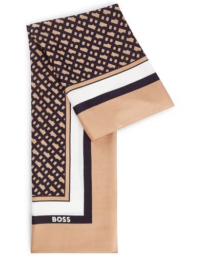 BOSS Silk Scarf With Monogram Print - Black
