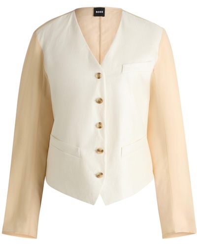 BOSS Mixed-material Button-up Jacket With Cotton Sleeves - White