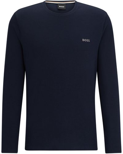BOSS Pyjama-t-shirt Met Logostiksel Van Een Katoenmix - Blauw