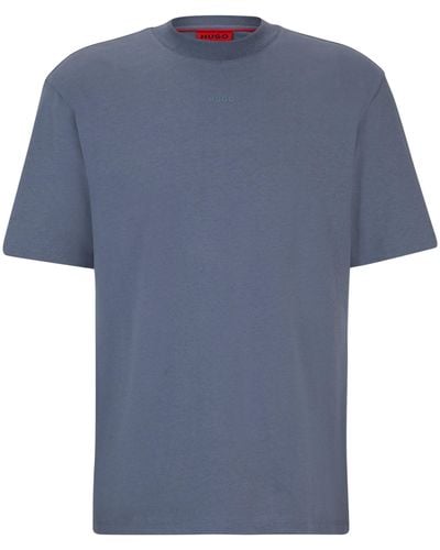 HUGO Relaxed-fit T-shirt Van Katoenen Jersey Met Logoprint - Blauw