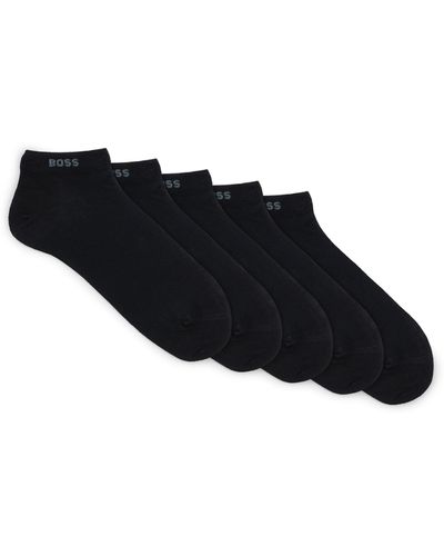 BOSS Lot de cinq paires de chaussettes basses en coton mélangé avec logo - Noir