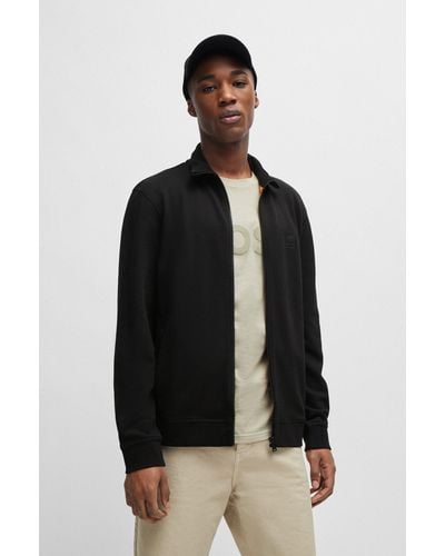 BOSS Cotton-terry Zip-up Jacket With Logo Patch - Black