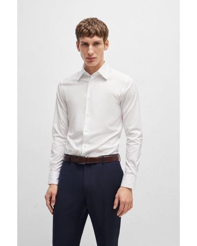 BOSS Slim-fit Shirt In Micro-structured Stretch Cotton - White