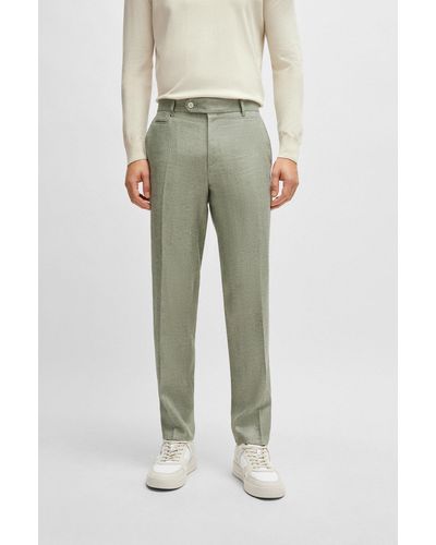 BOSS Slim-fit Trousers In A Micro-patterned Linen Blend - Natural