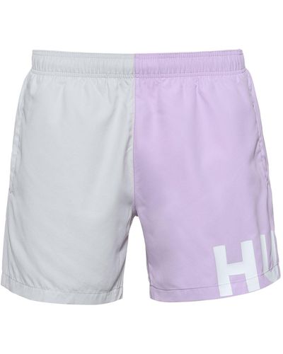 HUGO Colour-blocked Quick-drying Swim Shorts With Contrast Logo - Pink