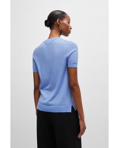 BOSS Short-sleeved Jumper In Merino Wool - Blue