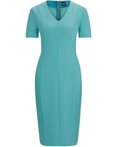BOSS Slim-Fit Business-Kleid aus Stretch-Gewebe - Blau