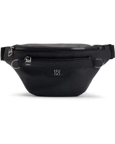 HUGO Belt Bag In Faux Leather With Metallic Stacked Logo - Black