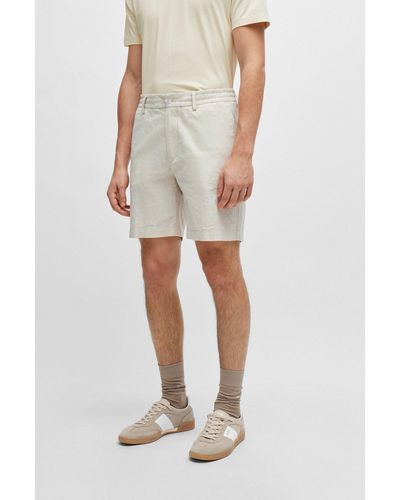 BOSS Regular-fit Shorts In Stretch-cotton With Linen - White