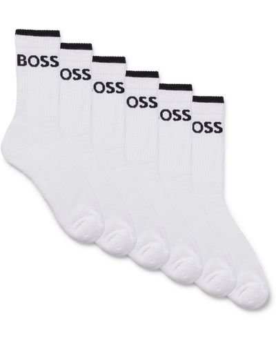 BOSS Paquete de seis pares de calcetines cortos de algodón acanalado - Blanco