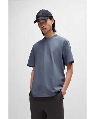HUGO Relaxed-fit T-shirt In Cotton With Logo Print - Blue