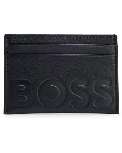 BOSS Grained-leather Card Holder With Emed Logo - Black