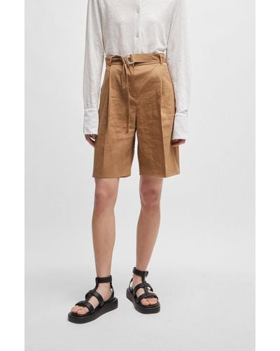 BOSS Relaxed-fit Shorts In A Stretch Linen Blend - Brown