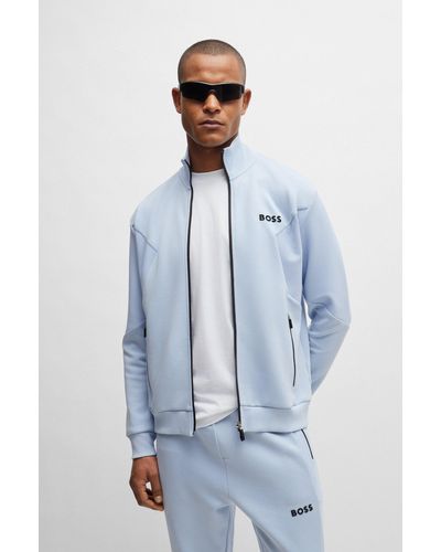 BOSS Cotton-blend Zip-up Sweatshirt With 3d-moulded Logo - Blue