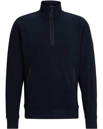 BOSS Sweatshirt Van Katoenen Sweatstof Met Ritskraag En Logopatch - Blauw