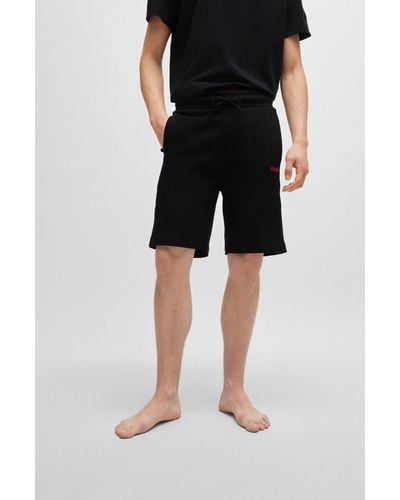 HUGO Cotton-terry Shorts With Logo Tape Side Seams - Black