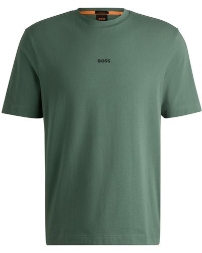 BOSS Relaxed-fit T-shirt In Stretch Cotton With Logo Print - Green