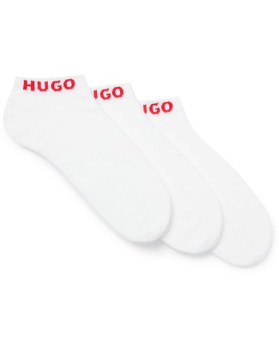 HUGO Lot de trois paires de chaussettes basses avec bord logoté - Blanc