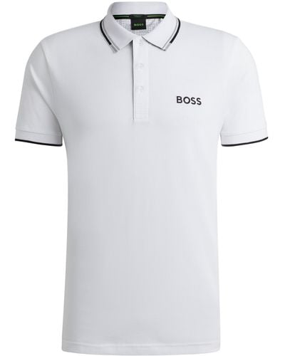 BOSS Poloshirt aus Baumwoll-Mix mit kontrastfarbenen Logos - Weiß